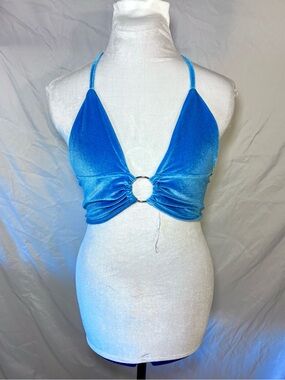 Velvet Backless Halter Crop Top